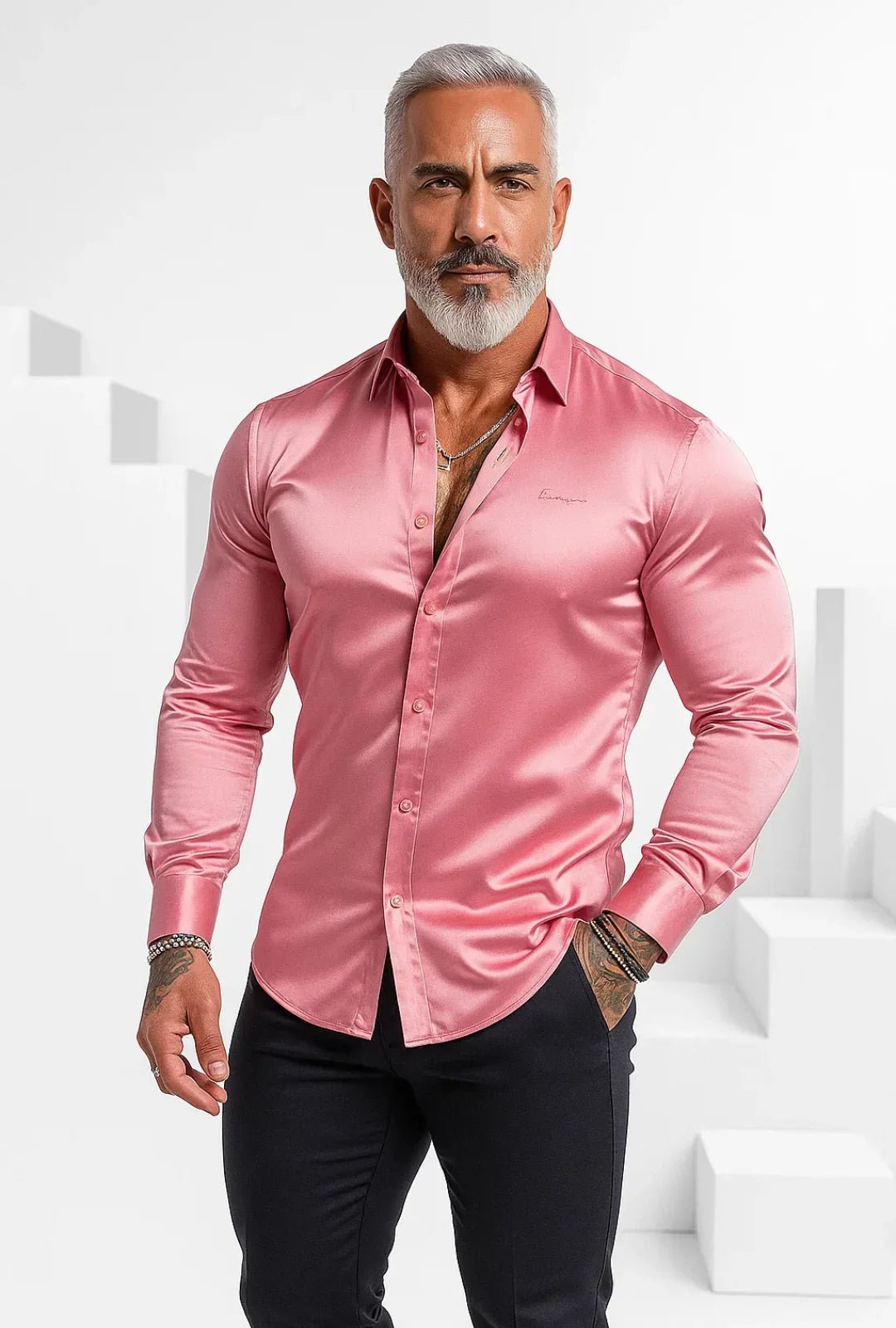 Camisa Longa Cetim Gola Padre Leon - Leon Elegance