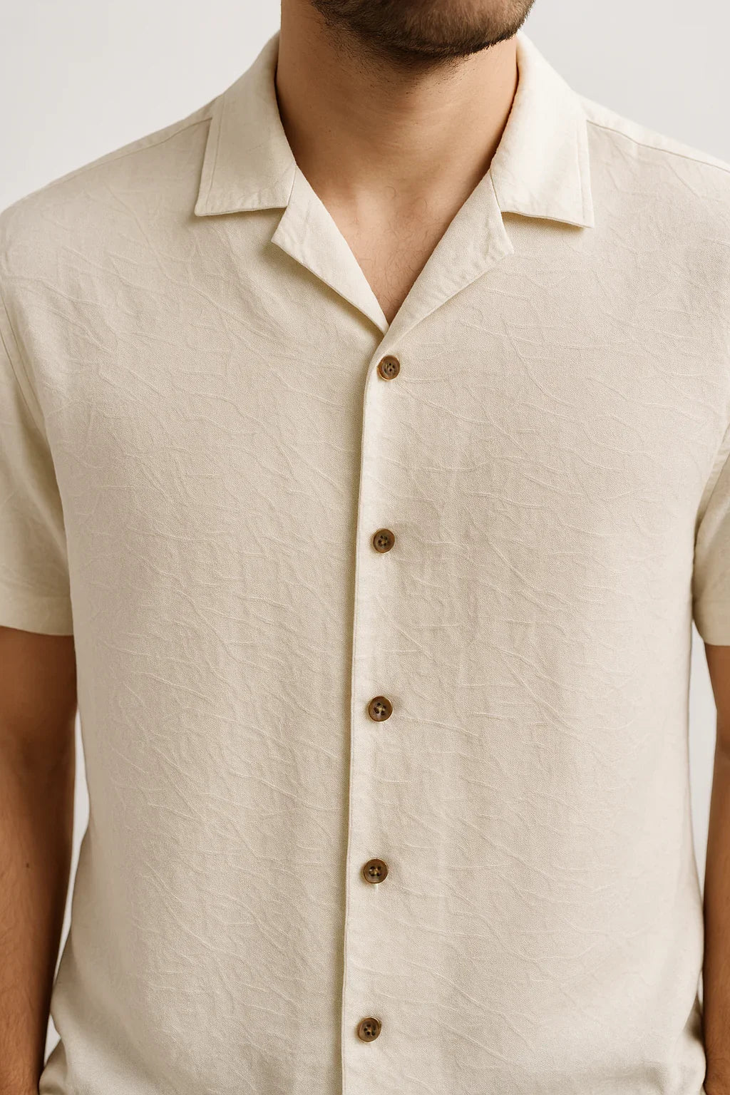 Camisa Tradicional Linho Gola Cubana Off White - Leon Elegance