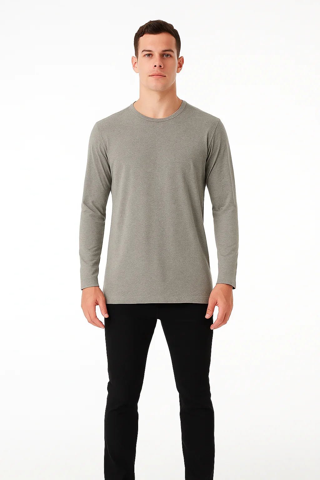 Camiseta Manga Longa Básica Cinza Mescla - Leon Elegance