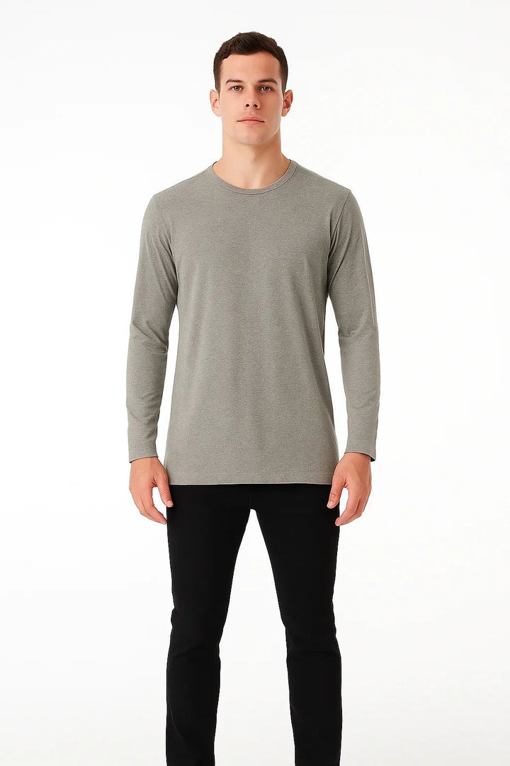 Camiseta Manga Longa Básica Cinza Mescla - Leon Elegance