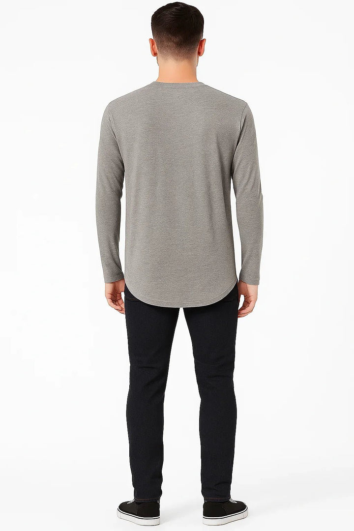 Camiseta Manga Longa Básica Cinza Mescla - Leon Elegance
