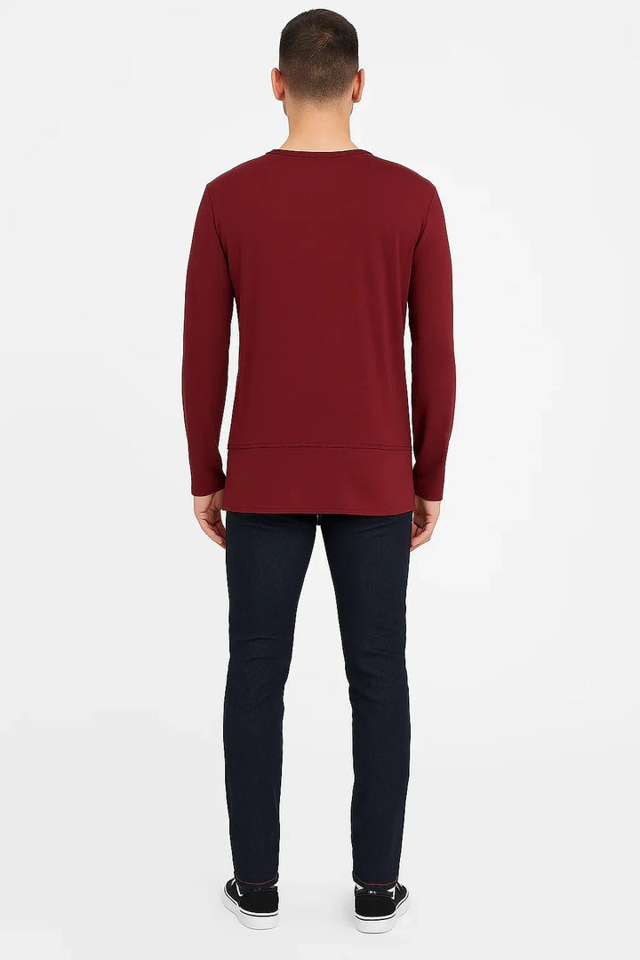 Camiseta Manga Longa Vinho com Bolso Zíper Masculina - Leon Elegance