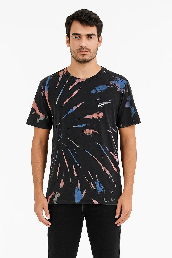 Camiseta Tradicional Tie - Dye Preto Multicolor - Leon Elegance