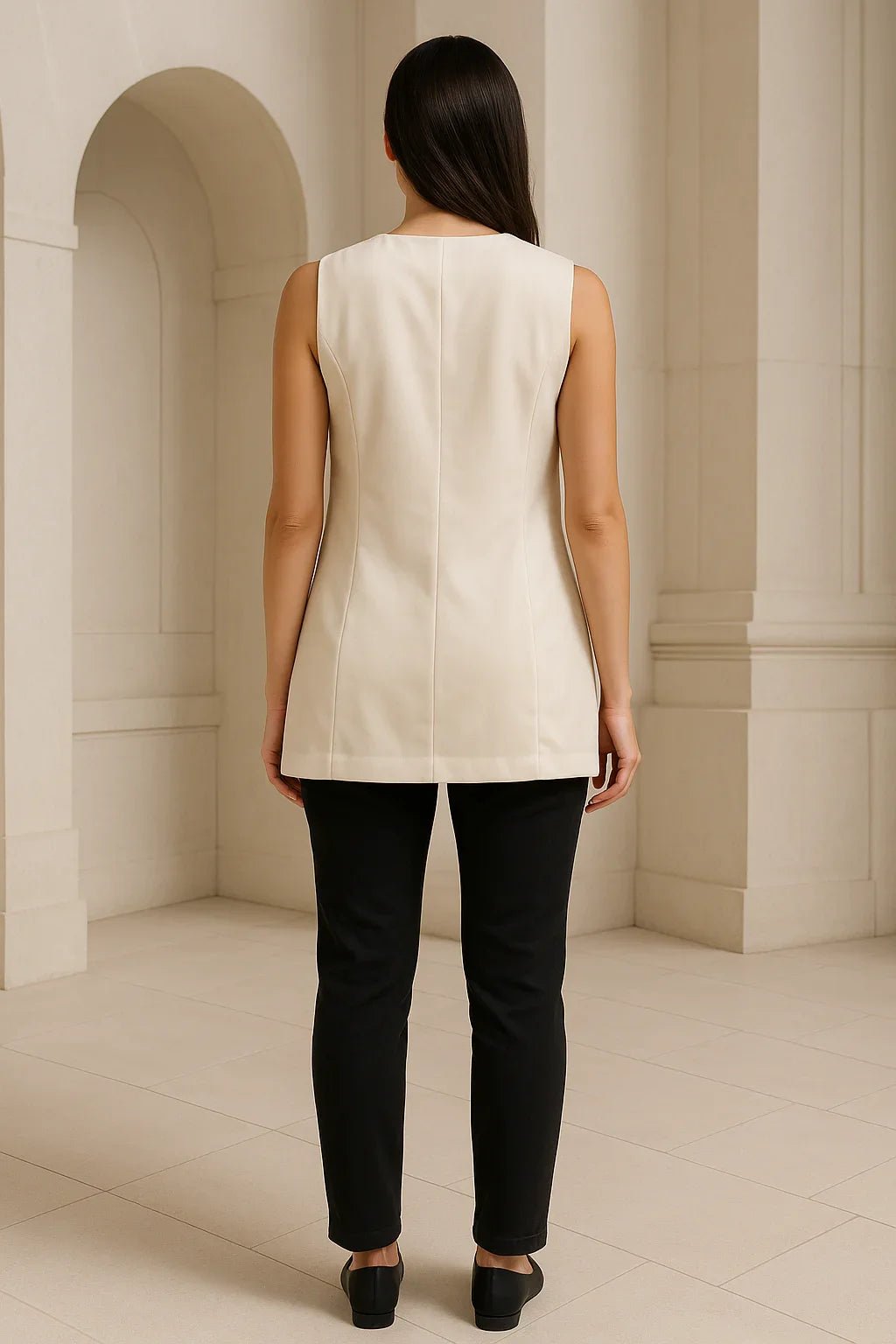 Colete Alfaiataria klepton Feminino Bege Botões Dourados - Leon Elegance
