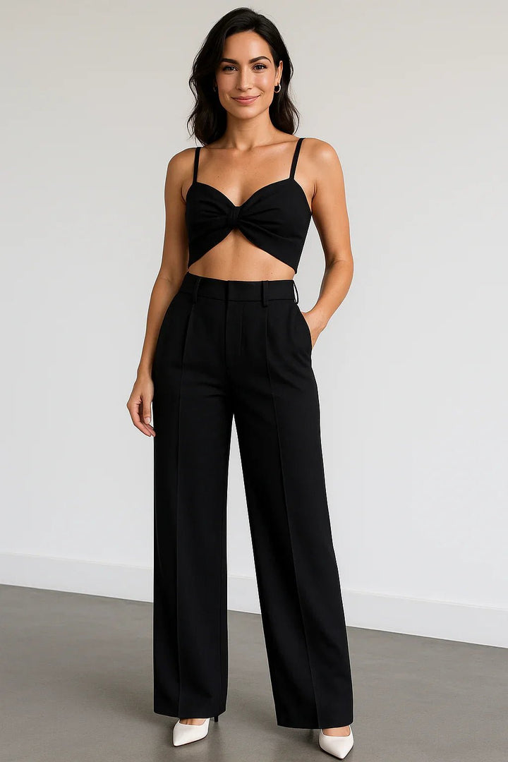Conjunto com Cropped Torcido e Calça Pantalona Alfaiataria - Leon Elegance