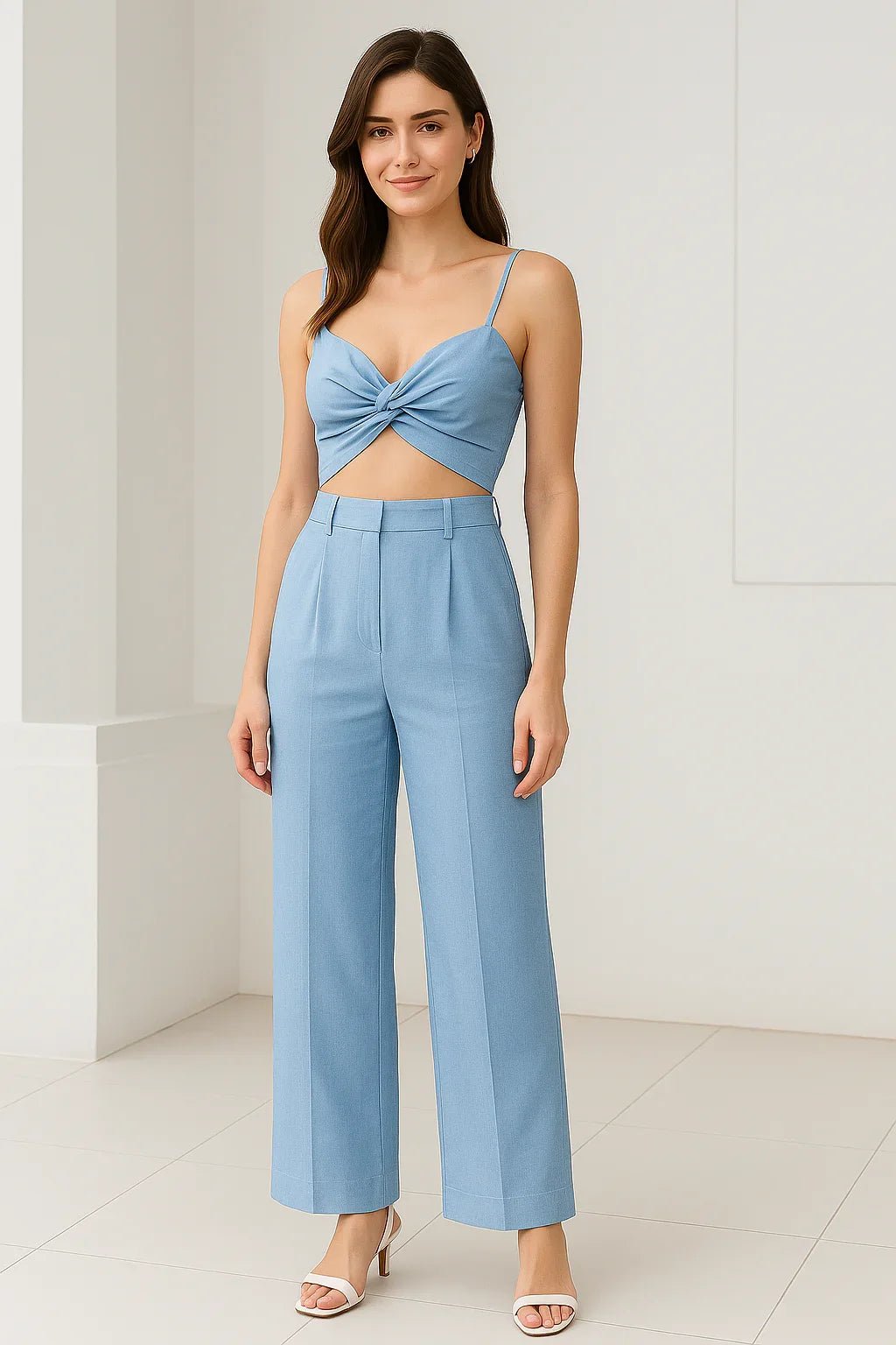 Conjunto com Cropped Torcido e Calça Pantalona Alfaiataria - Leon Elegance