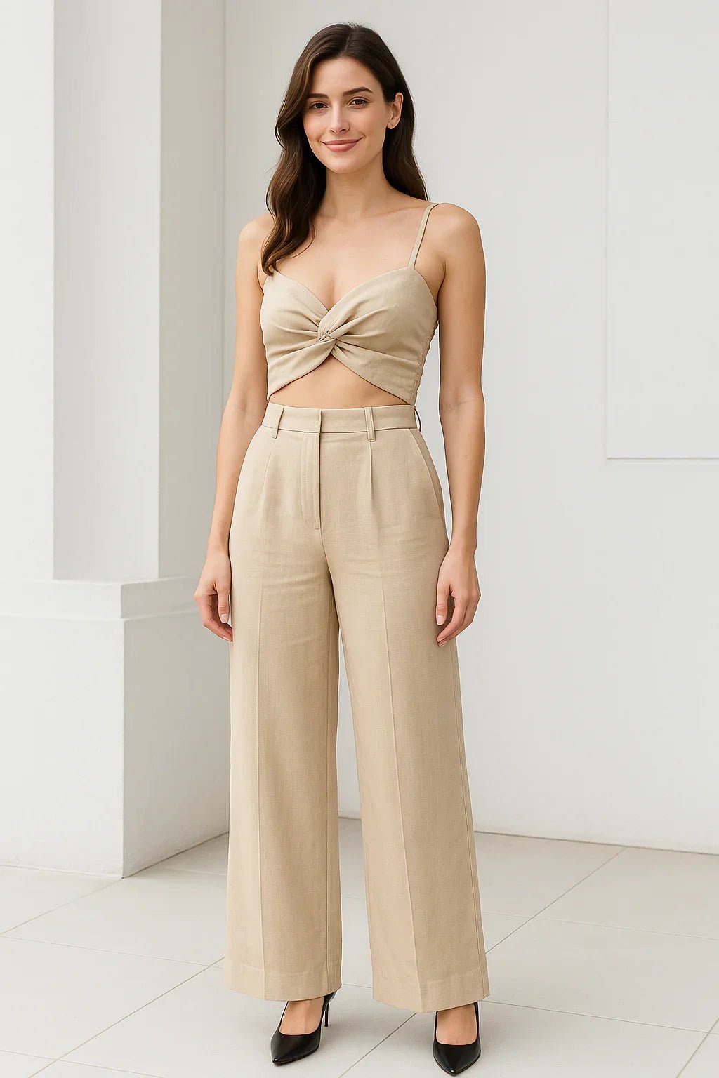 Conjunto com Cropped Torcido e Calça Pantalona Alfaiataria - Leon Elegance