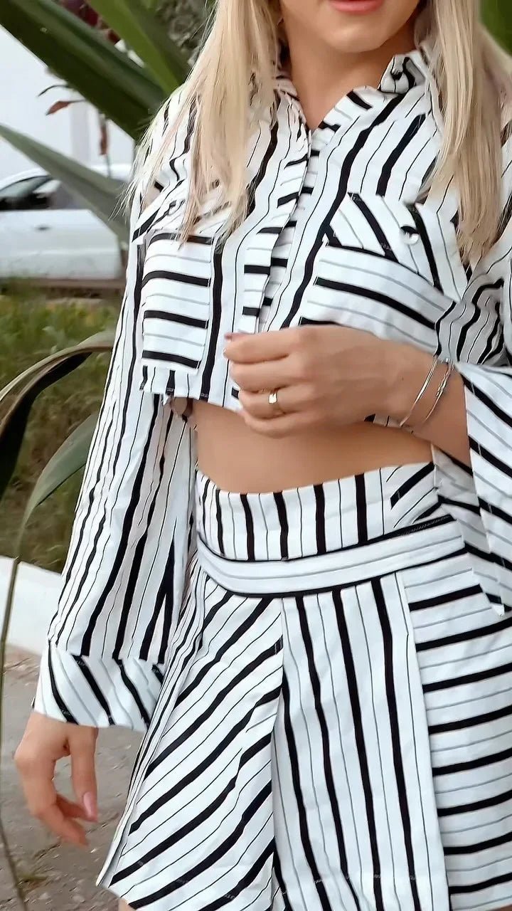 Conjunto Cropped e Saia Midi Tufi Duek Listrado - Leon Elegance