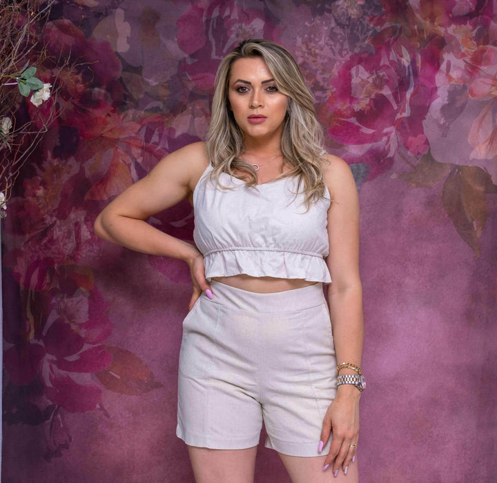 Conjunto Feminino Cropped e Short Off - White Leon Elegance - Leon Elegance