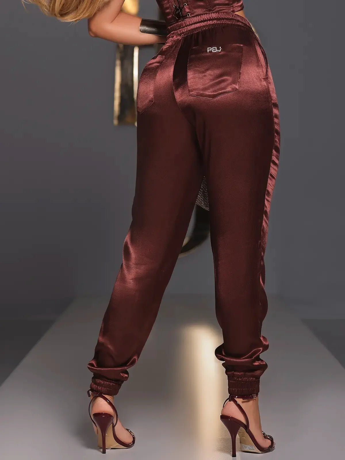 Conjunto Feminino Pit Bull Cropped & Jogger Satin Marrom - Leon Elegance