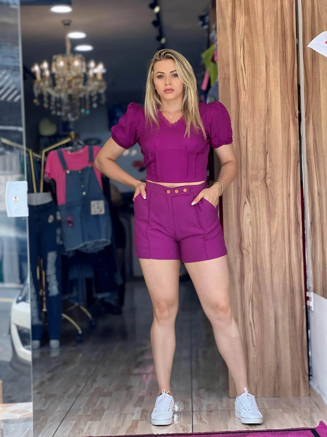 Conjunto KLEPTON Roxo Blusa e Short - Leon Elegance