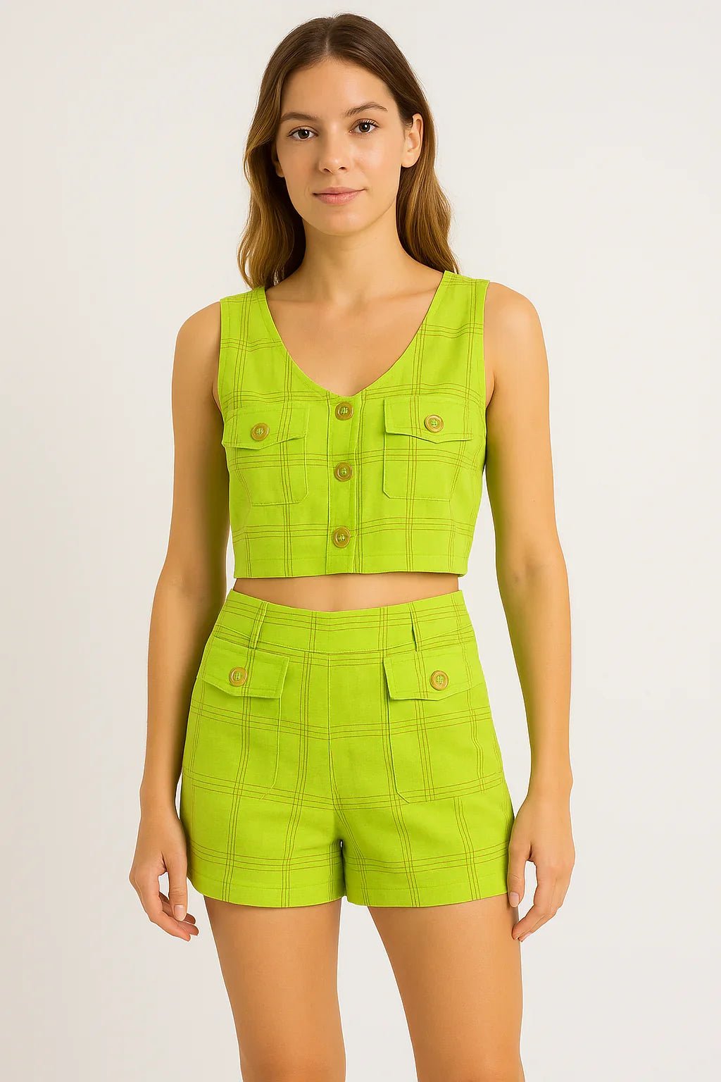 Conjunto KLEPTON Verde Neon Cropped e Short - Leon Elegance
