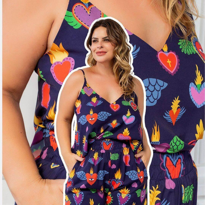 Conjunto Pijama Cropped Valente Coração Leon - Leon Elegance