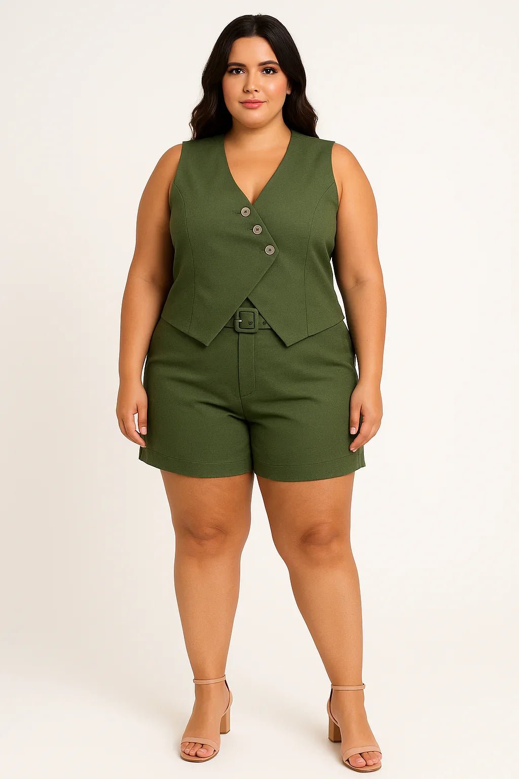 Conjunto Plus Size KLEPTON Colete Alfaiataria e Short com Cinto - Leon Elegance