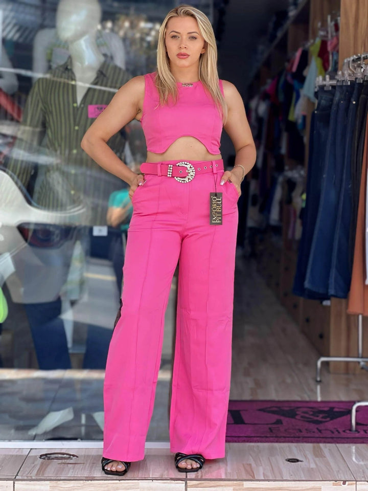 Conjunto Serena Cropped e Calça com Cinto pit bull - Leon Elegance