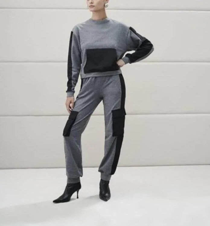 Conjunto Tufi Duek Moletom Cinza com Recortes Pretos - Leon Elegance