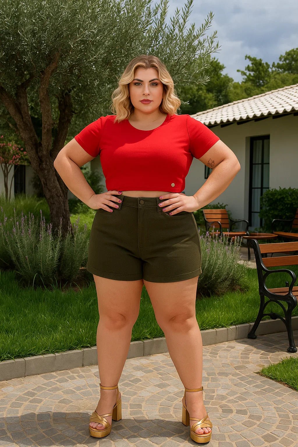 Cropped Básico Manga Curta Plus Size Fofofinha - Leon Elegance