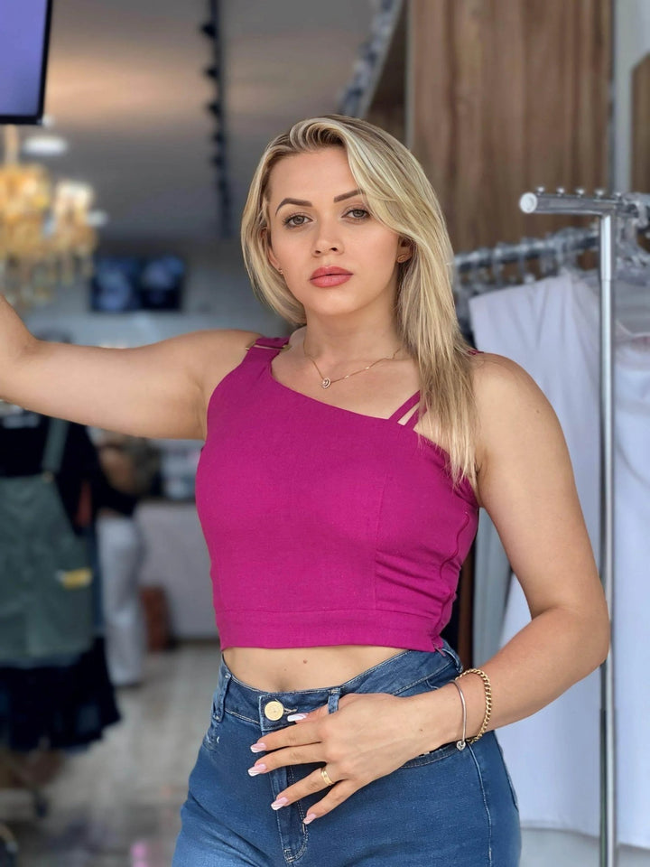 Cropped Fame em Linho Fivela Hook Leon - Leon Elegance