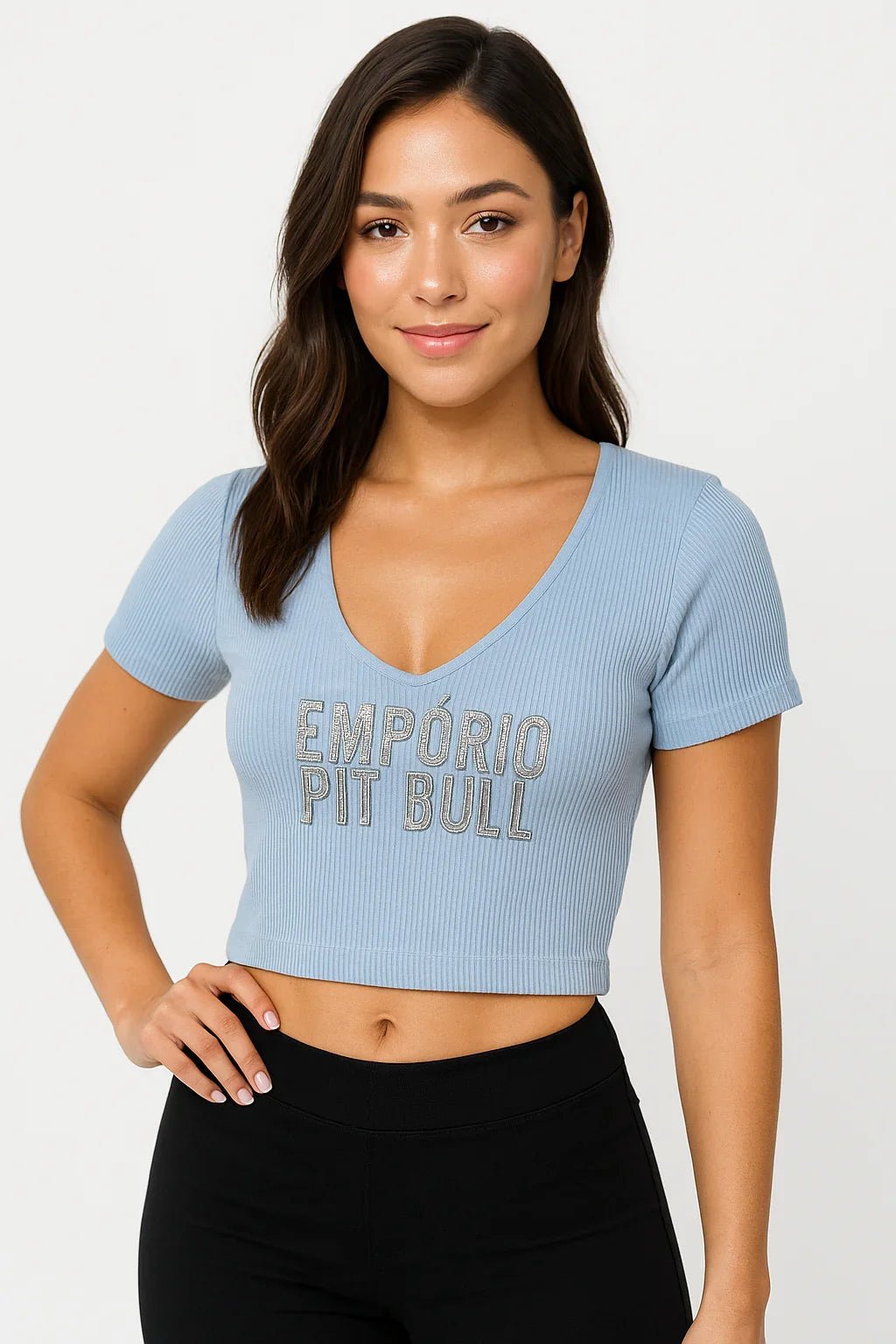 Cropped Feminino Empório Pit Bull com Logo em Strass - Leon Elegance