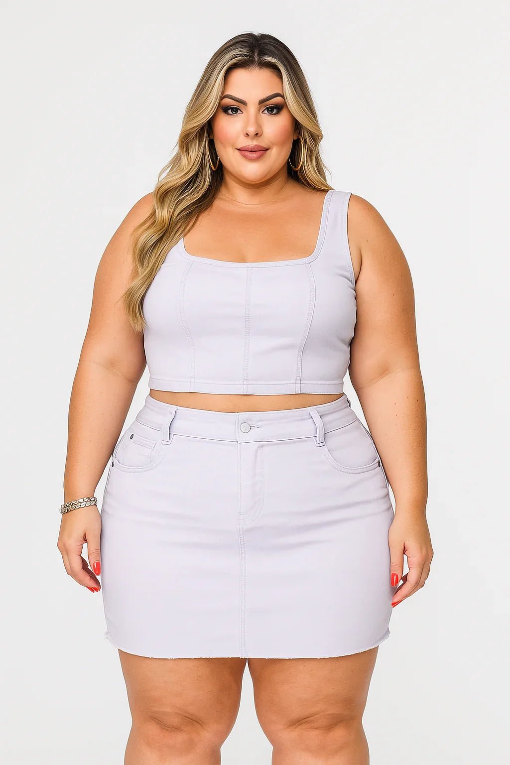 Cropped Jeans Branco Estruturado Plus Size Fofofinha - Leon Elegance