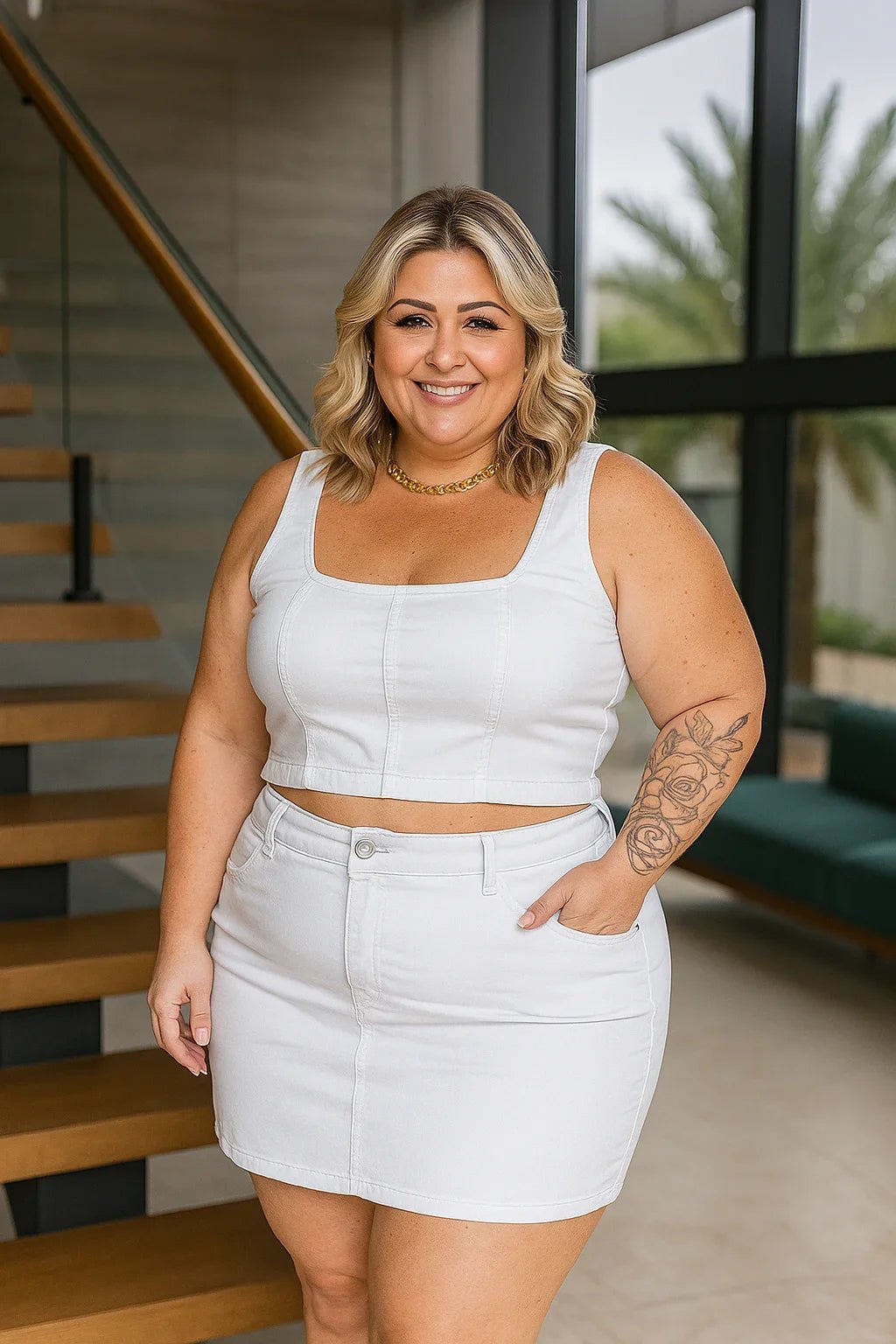 Cropped Jeans Branco Estruturado Plus Size Fofofinha - Leon Elegance