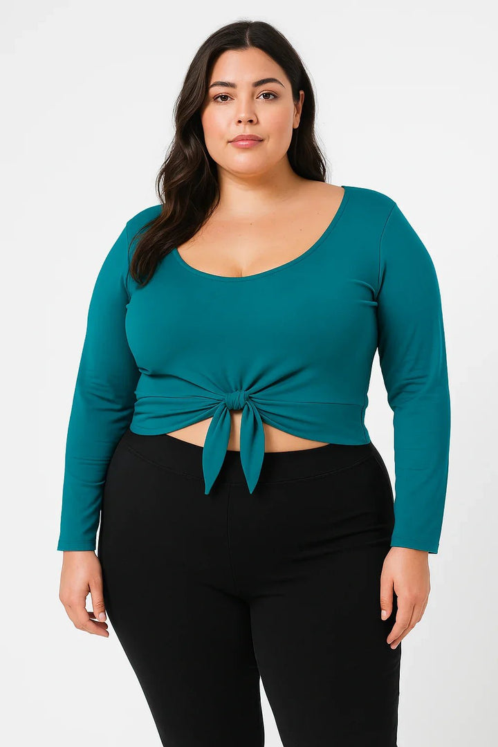 Cropped Manga Longa Amarração Frontal Plus Size Fofofinha - Leon Elegance