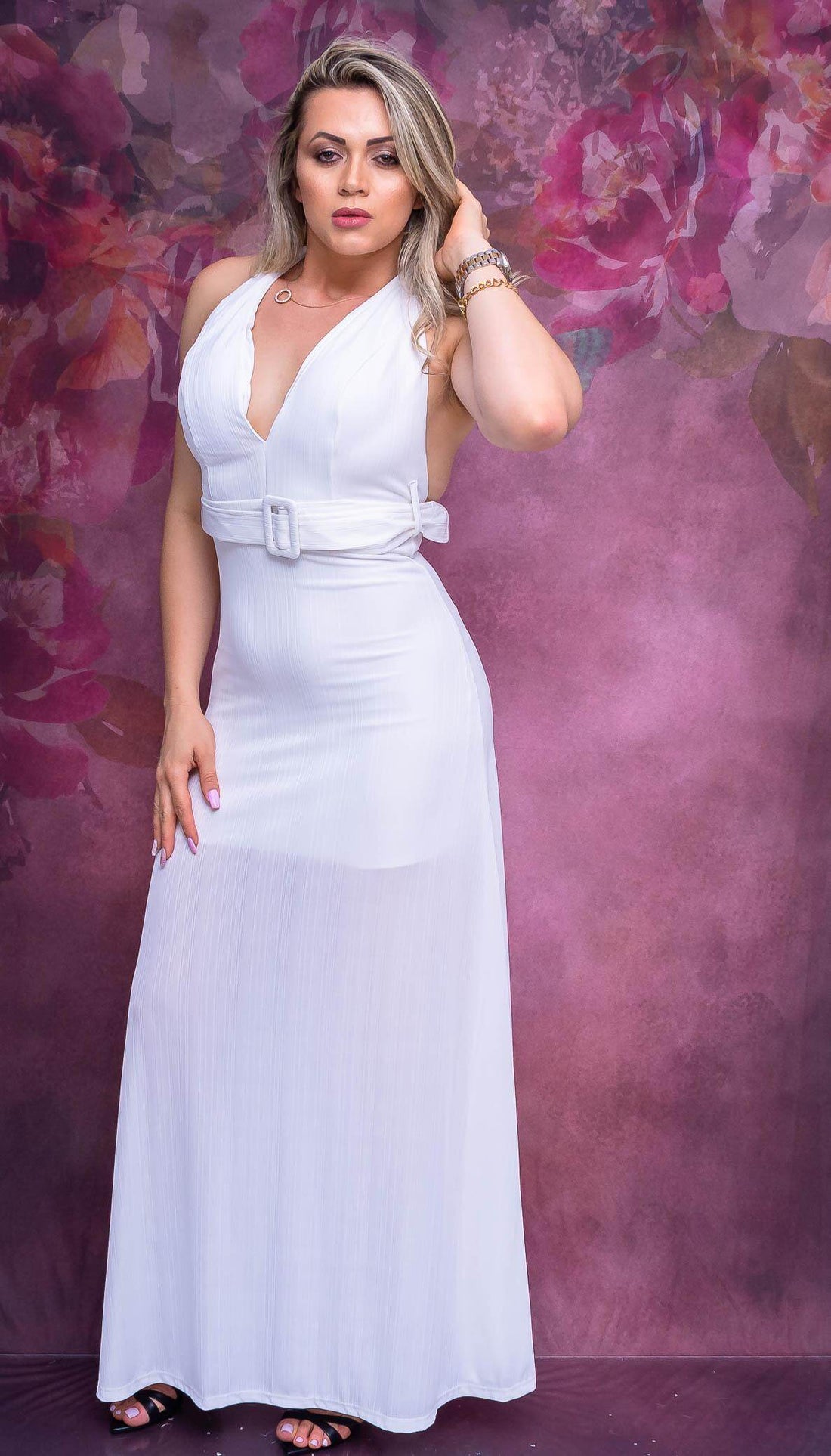 Vestido Francine Longo Cinto na Cintura Leon - Leon Elegance