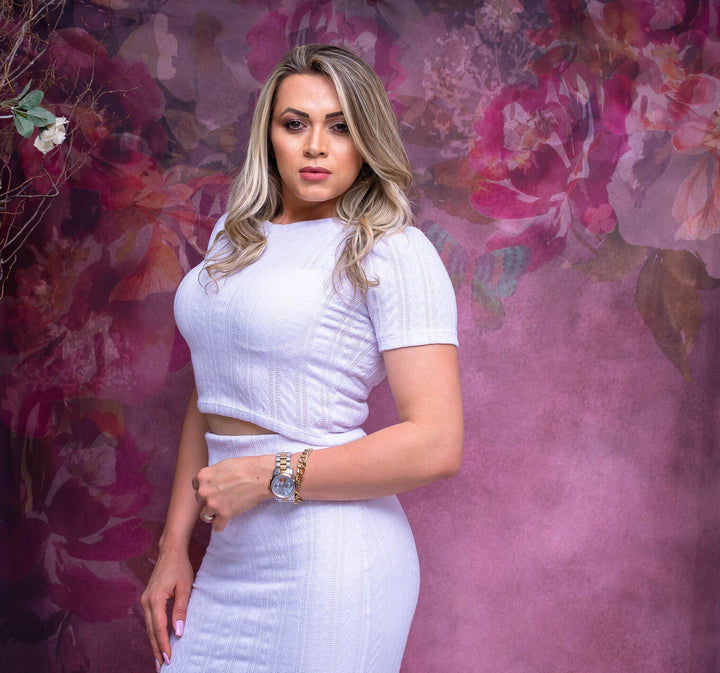 Conjunto Saia Midi e Cropped em Malha Jacquard Leon - Leon Elegance