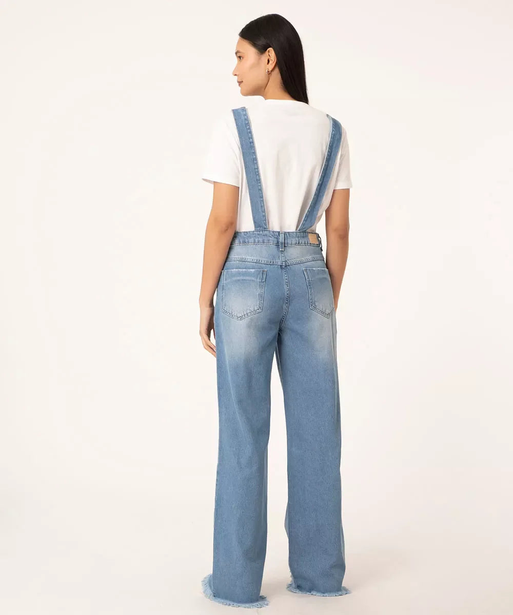 Jardineira Jeans Wide Leg Morning Leon