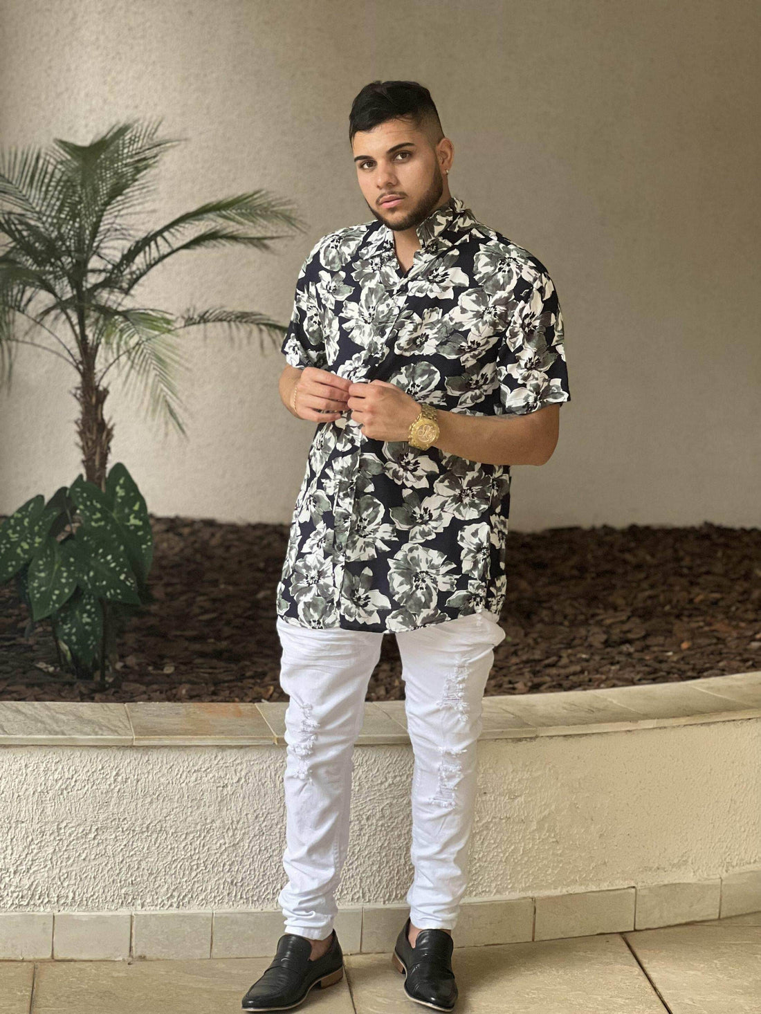 Camisa Viscose Manga Curta Com Gola Padre Leon - Leon Elegance