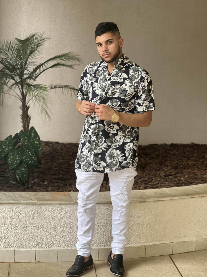Camisa Viscose Manga Curta Com Gola Padre Leon - Leon Elegance