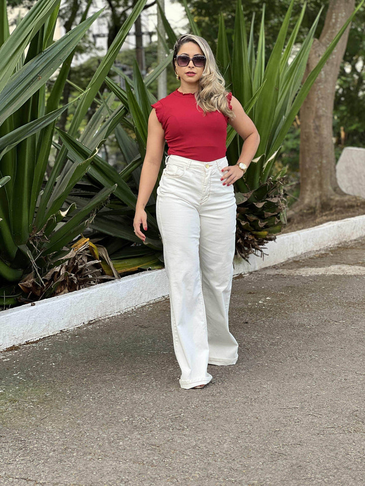 Calça de Sarja Wide Leg All White Leon - Leon Elegance
