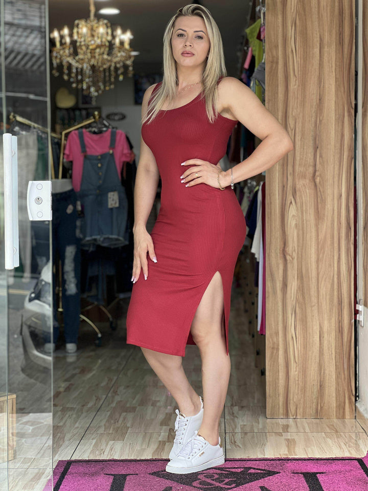 Vestido Midi Canelado Manga Cavada Leon - Leon Elegance