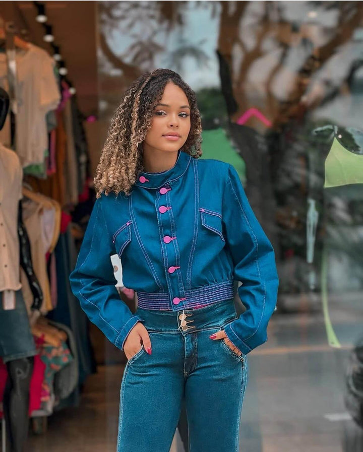 Jaqueta Jeans Bomber Com Pesponto Leon - Leon Elegance