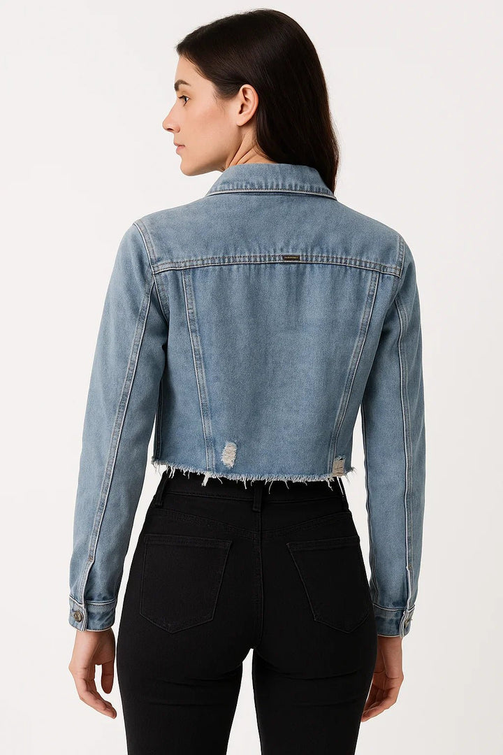 Jaqueta Jeans Cropped Feminina com Franjas sawary - Leon Elegance