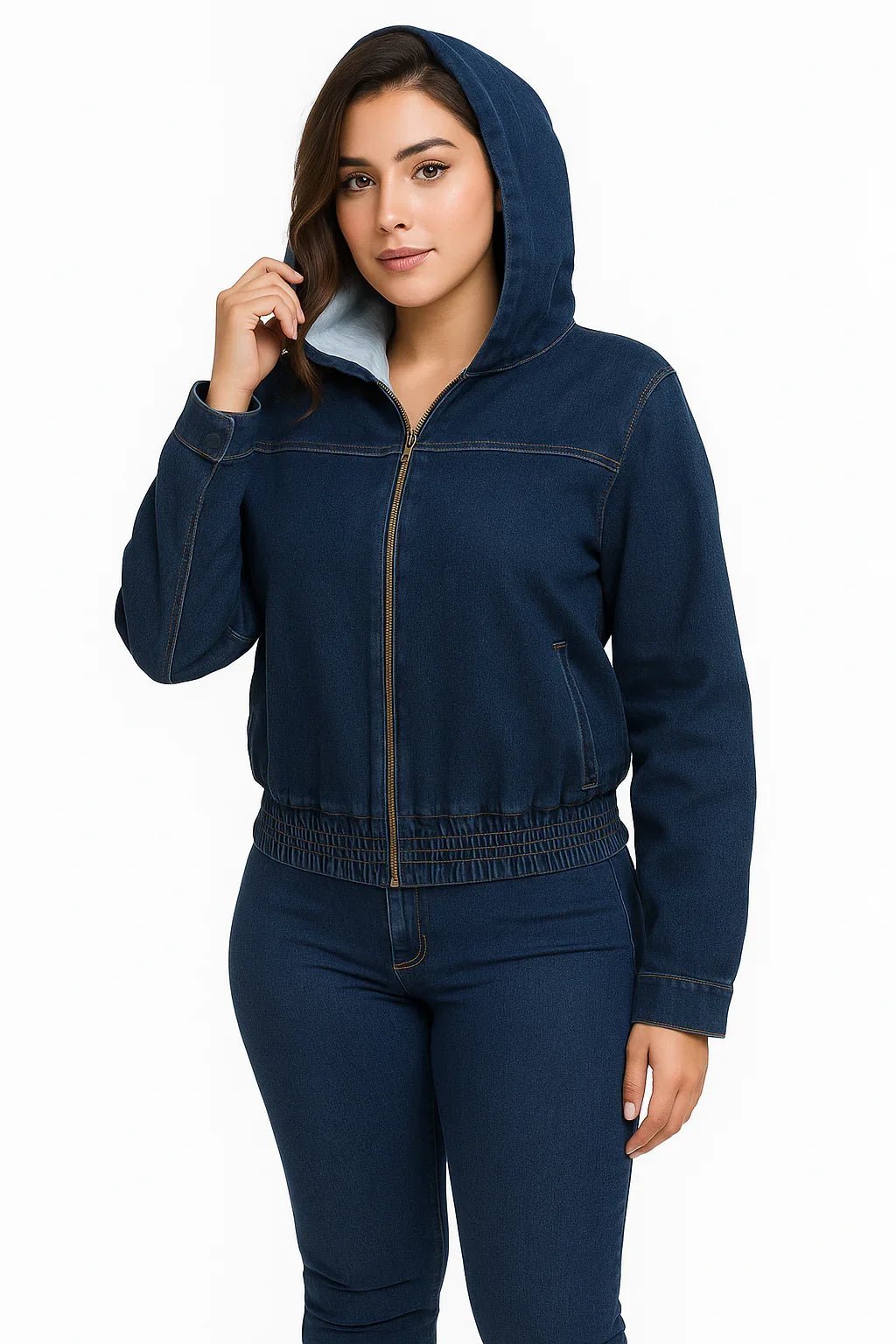 Jaqueta Jeans Feminina Capuz Forrada Leon - Leon Elegance