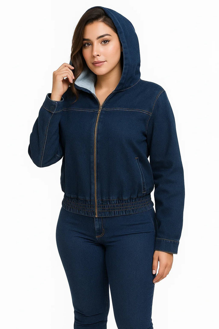 Jaqueta Jeans Feminina Capuz Forrada Leon - Leon Elegance