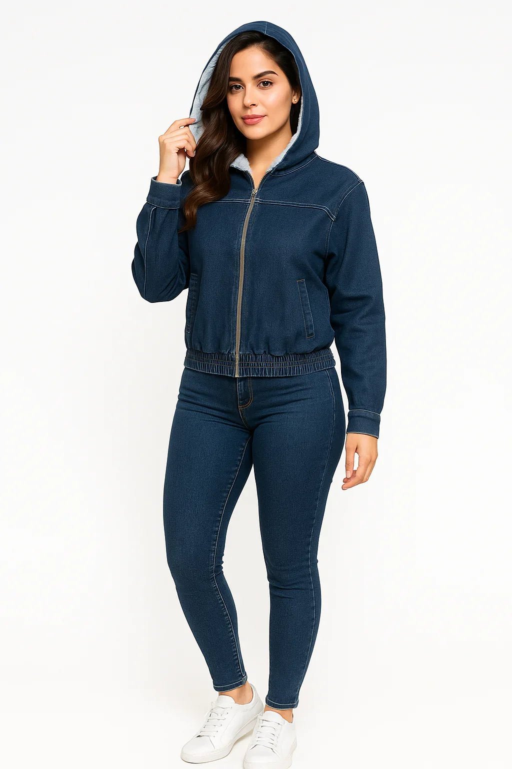 Jaqueta Jeans Feminina Capuz Forrada Leon - Leon Elegance