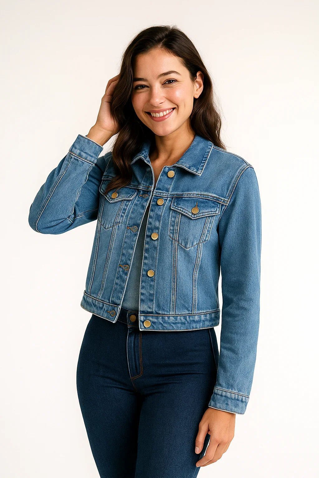 Jaqueta Jeans Feminina Tradicional Azul Clara - Leon Elegance