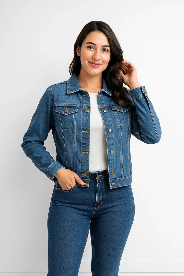 Jaqueta Jeans Feminina Tradicional Azul Clara - Leon Elegance
