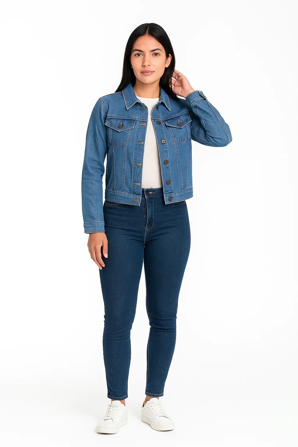 Jaqueta Jeans Feminina Tradicional Azul Média - Leon Elegance