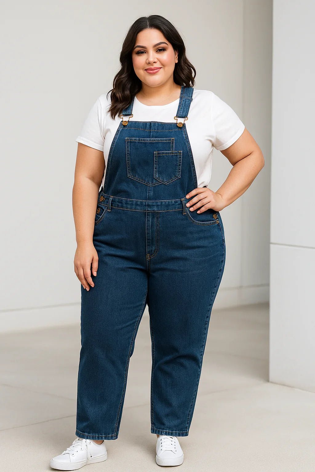 Jardineira Jeans Azul FoFinha Plus Size Feminina - Leon Elegance