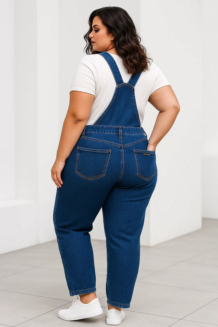 Jardineira Jeans Azul FoFinha Plus Size Feminina - Leon Elegance