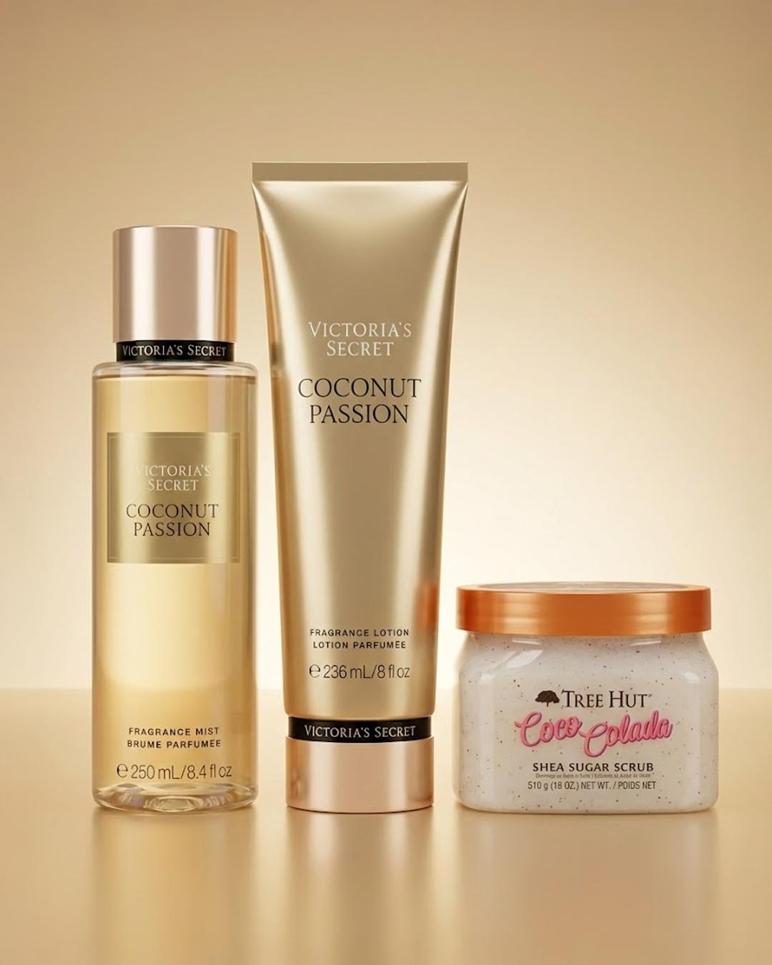 Kit Coconut 100% Original: Body Splash 250ml, Loção Hidratante e Esfoliante para Cuidado Corporal Completo - Leon Elegance