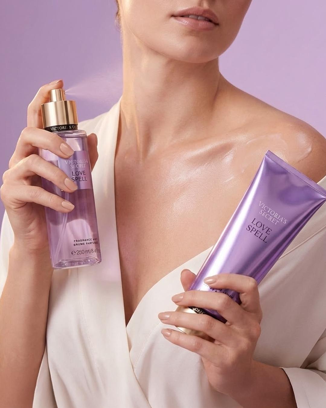 Kit LoveSpell 100% Original: Body Splash 250ml, Loção Hidratante e Esfoliante para Cuidado Corporal Completo - Leon Elegance