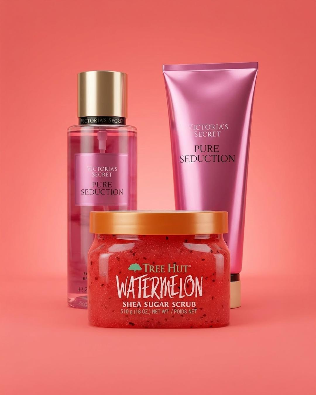 Kit Pure Seduction 100% Original: Body Splash 250ml, Loção Hidratante e Esfoliante para Cuidado Corporal Completo - Leon Elegance