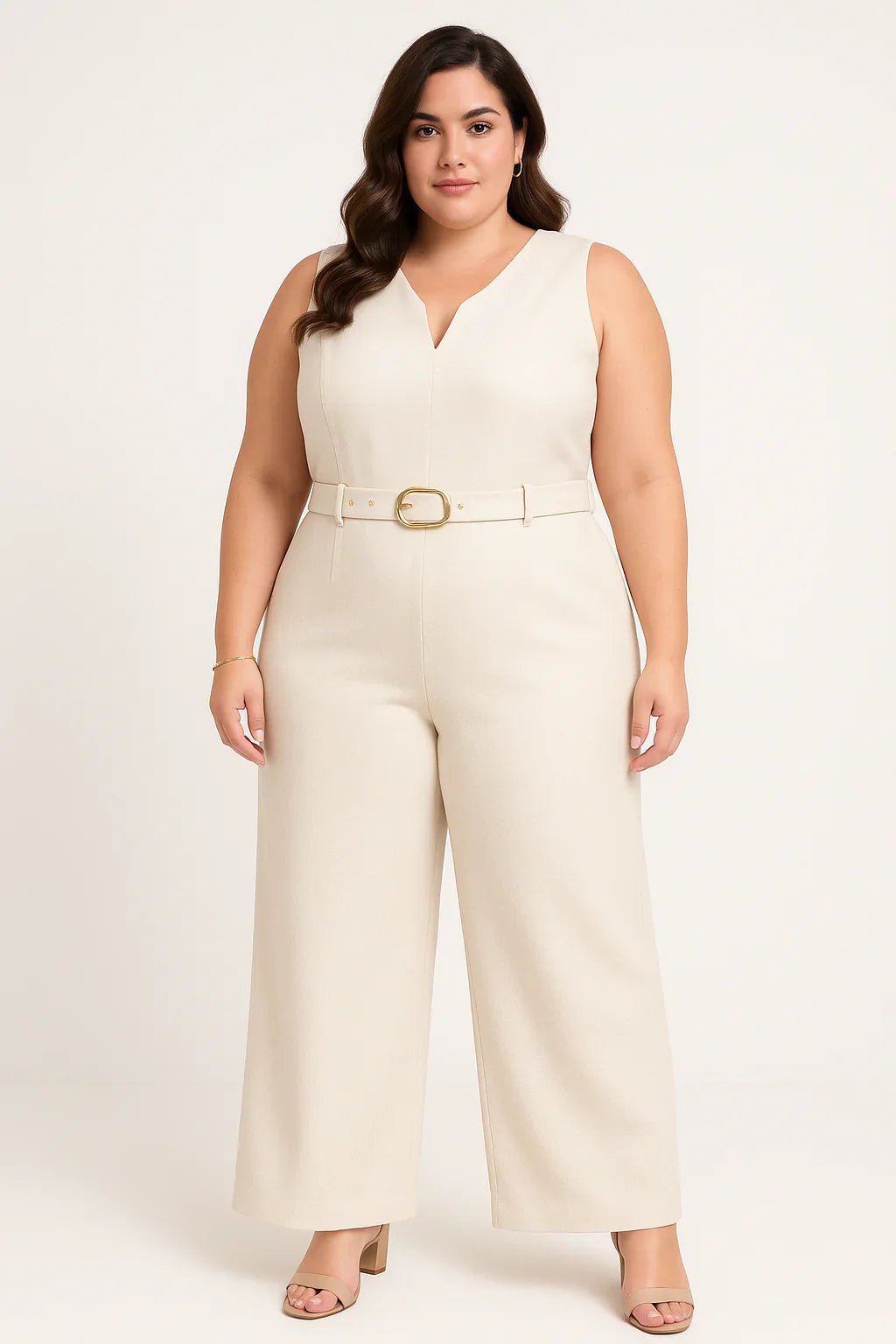 Macacão Bege Elegante Klepton Plus Size - Leon Elegance