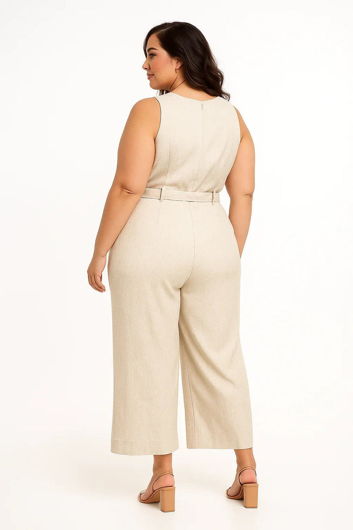 Macacão Bege Elegante Klepton Plus Size - Leon Elegance