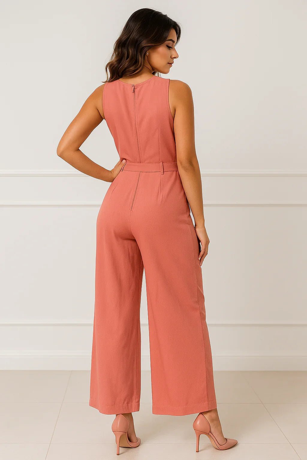 Macacão Goiaba Elegante Klepton com Cinto Feminino - Leon Elegance