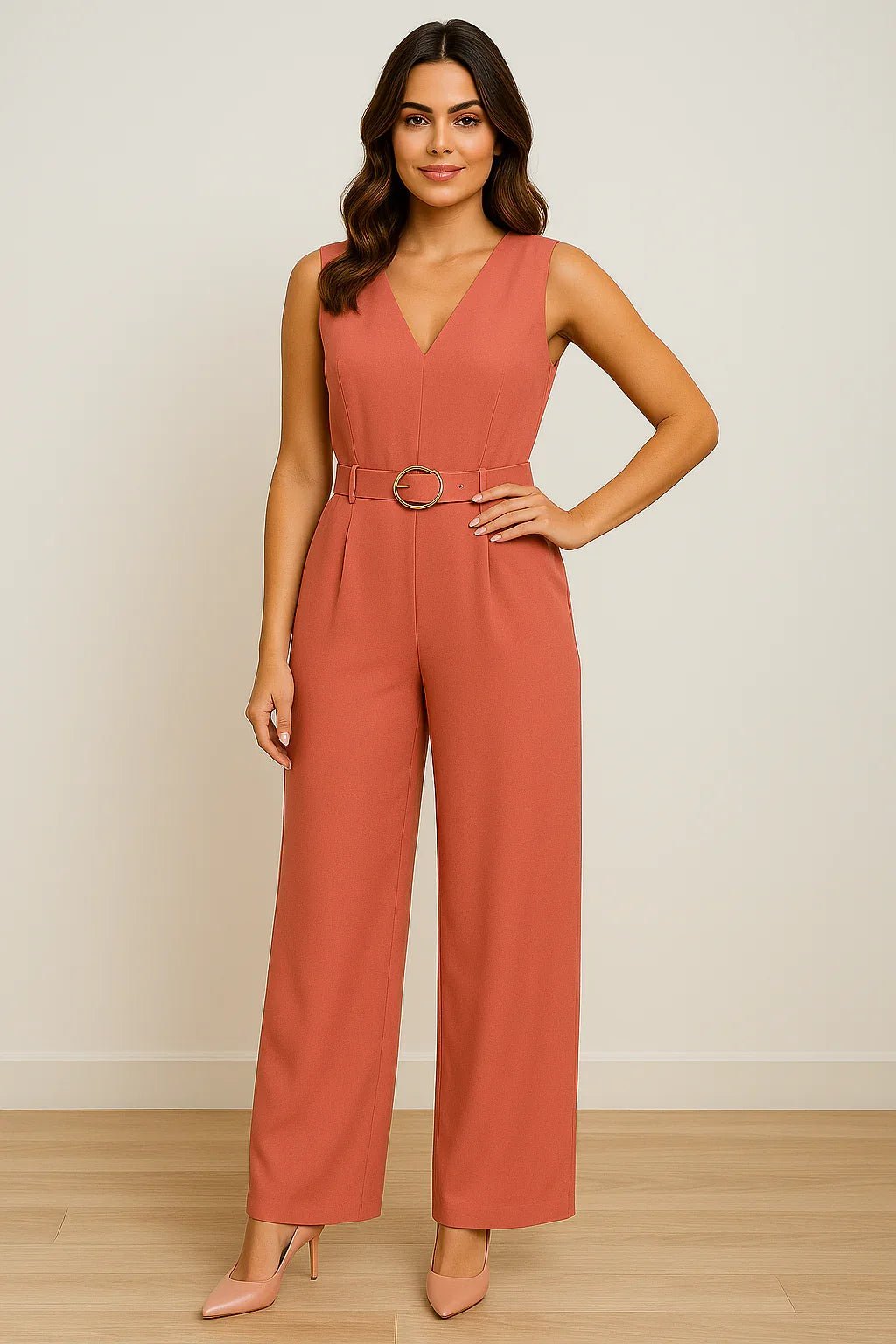 Macacão Goiaba Elegante Klepton com Cinto Feminino - Leon Elegance